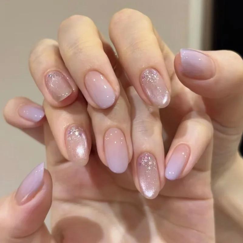 24 pièces amande Pure fait à la main presse sur les ongles couverture complète papillon français perle diamant faux ongl