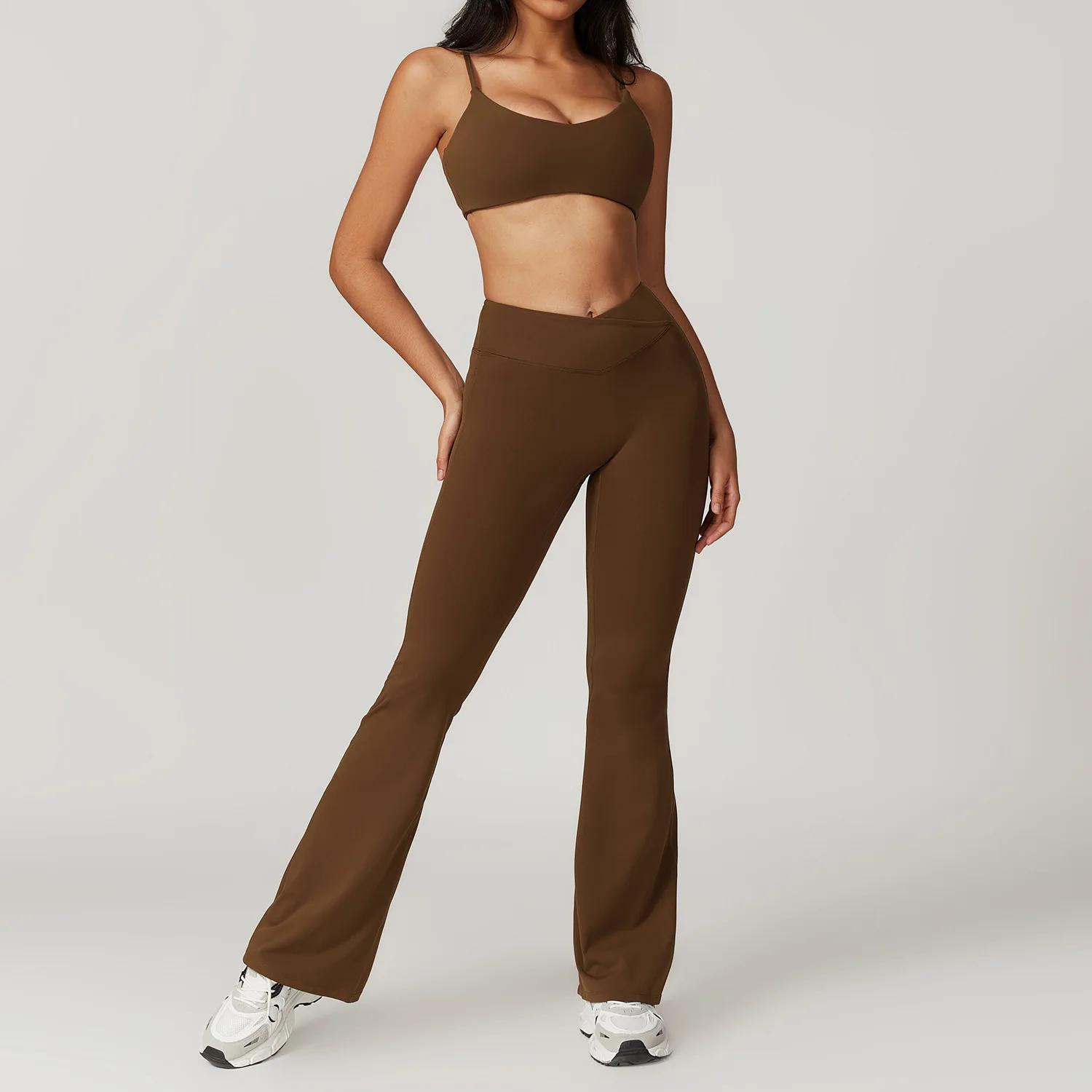 Ensemble yoga 2 pièces pour femmes - Haut court manches courtes et leggings fitness sport gym