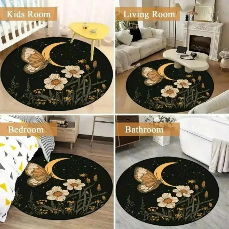Tapis d'extérieur rond imperméable antidérapant, tapis de patio vintage à motifs floraux, tapis de balcon, tapis de jardin, tapis de sol lavable pour intérieur et extérieur
