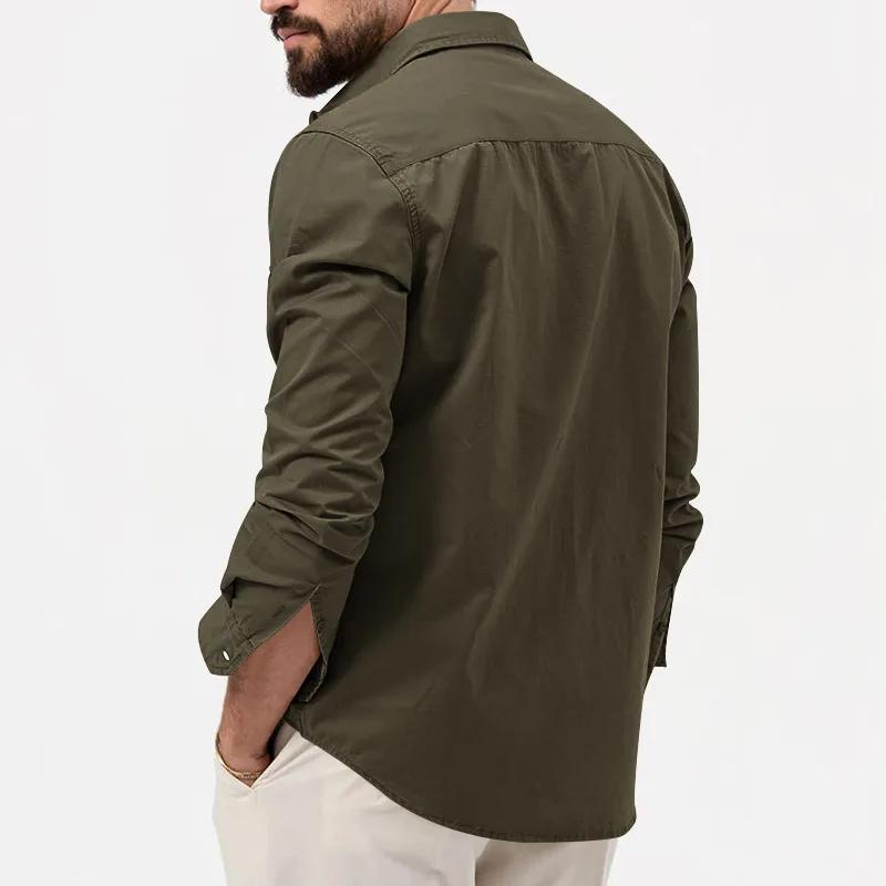 Chemise homme affaires décontractée 2026 armée verte à manches longues pour occasions professionnelles et décontractées