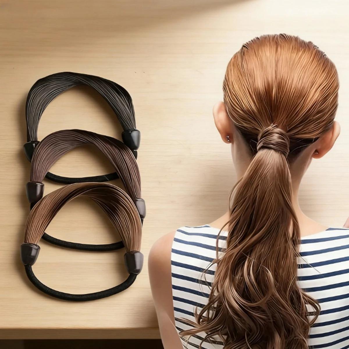 Élastique à cheveux, Attache pour perruque artificielle, Anneau à cheveux tendance pour perruque, Accessoire élastique pour queue de cheval droite