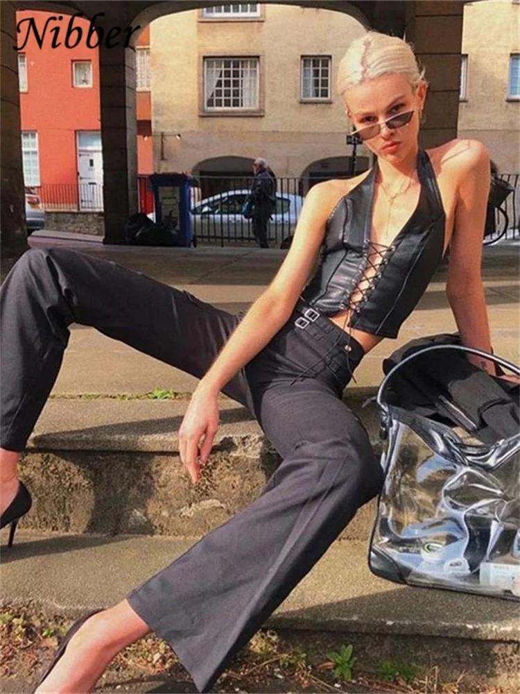 Nibber – haut court en cuir PU noir pour femmes