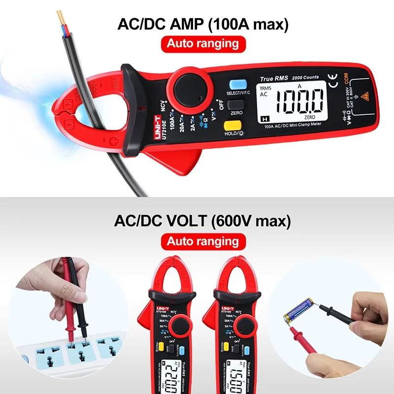 T UT210E Mini pince multimètre de courant numérique AC DC voltmètre de tension 100A ampèremètre
