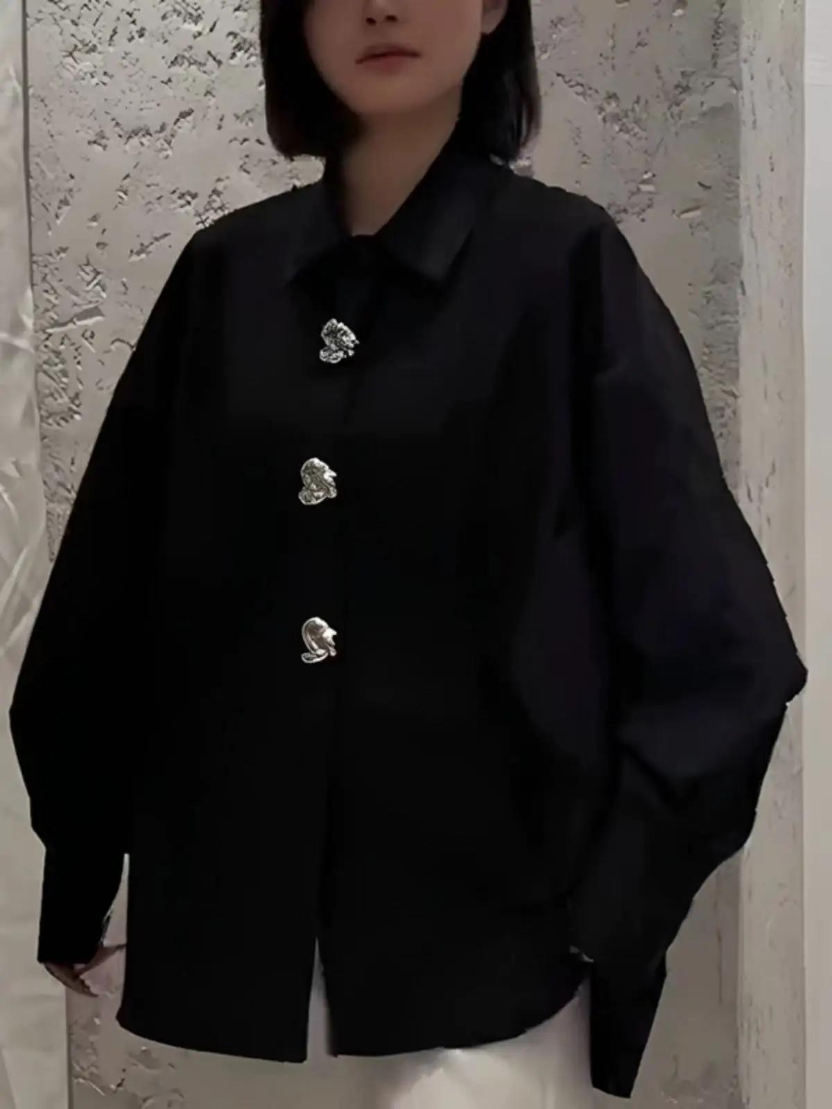 Nouvelle marque de luxe Design vêtements blanc noir surdimensionné boutons chemisiers et chemises en coton femmes