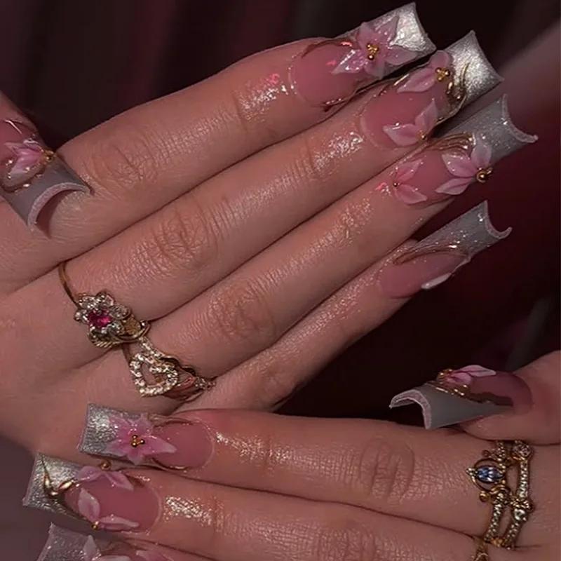 24 pièces Simple français presse sur faux ongles court carré
