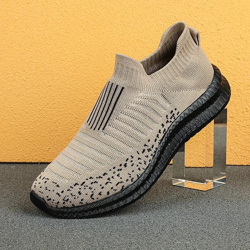 Chaussures de course homme respirantes sans lacets baskets confort jogging marche sport