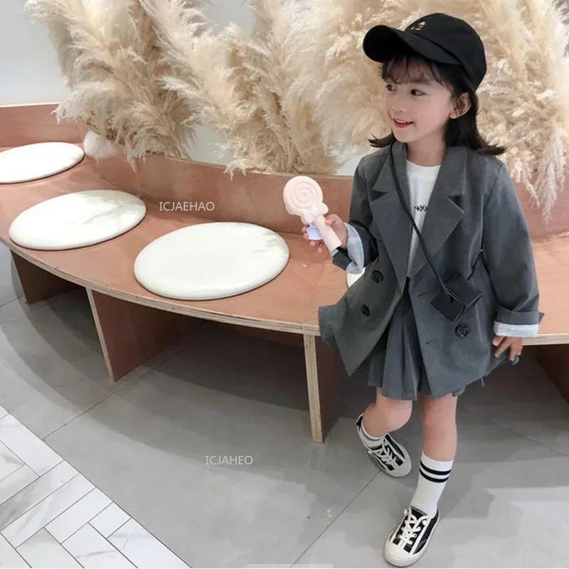 Costume pour bébés filles et garçons, hauts pour enfants, manteaux, veste, gris britannique, vêtements pour enfants, mode, ensembles de costumes à Double boutonnage, printemps automne