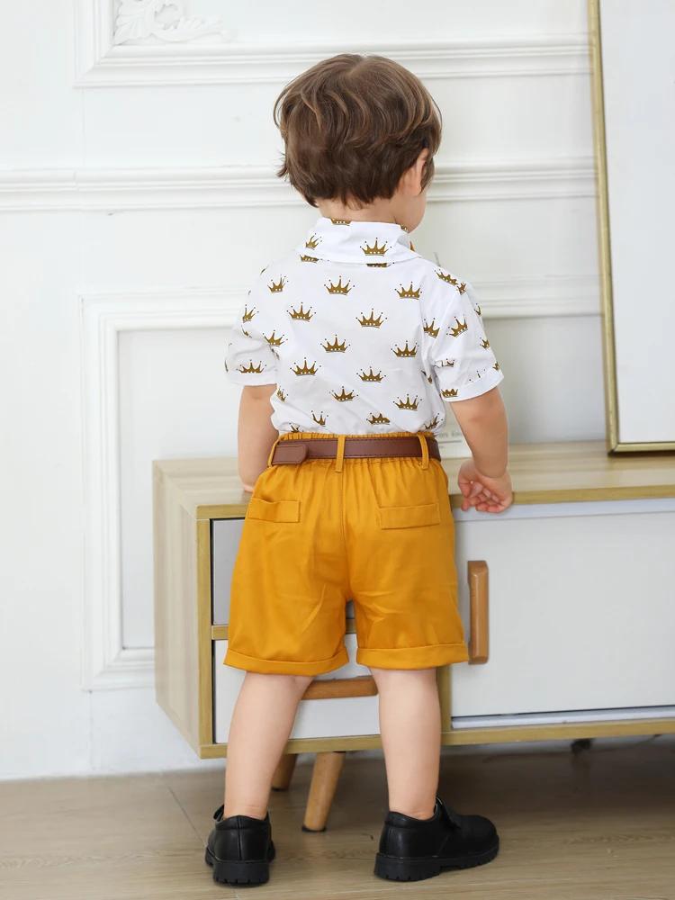 Beaux costumes pour enfants garçon vêtements chemise + short ensemble Boutique garçons été anniversaire tenue vêtements avec ceinture 1 2 3 4 5 6 ans