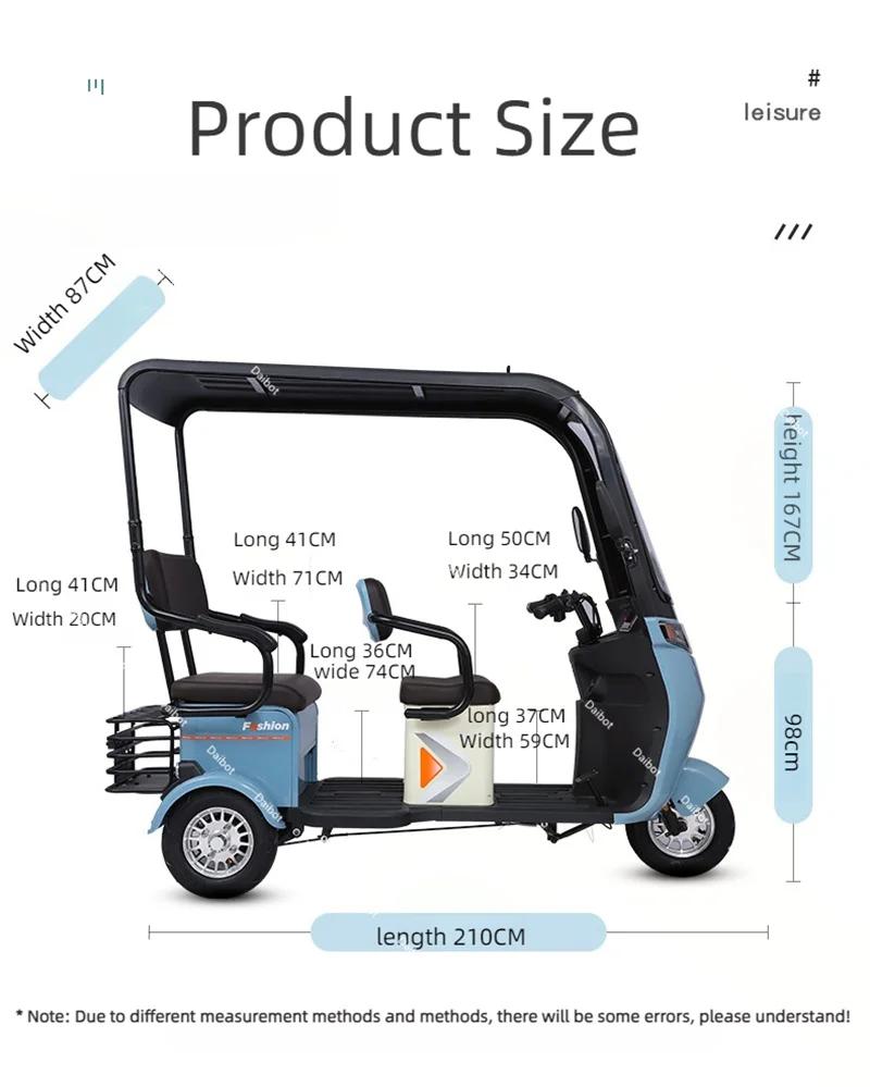 Scooter électrique vélo Parent enfant 3 roues avec toit 3 sièges longue portée 50KM pour adultes femmes 1000w Tricycle électrique passager