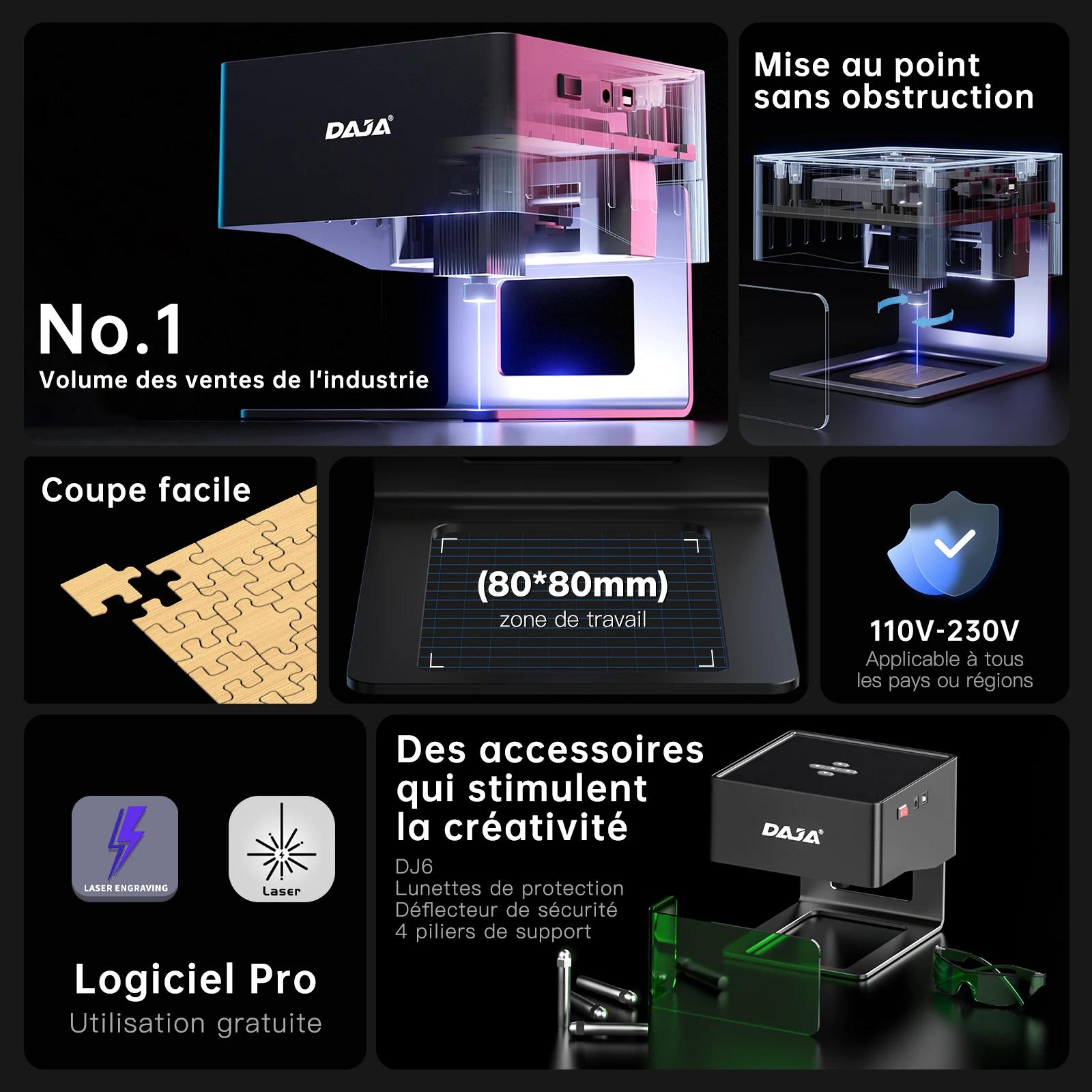 DAJA DJ6 Mini graveur Laser Portable bricolage Bluetooth Machine peint chien étiquette papier cuir en bois plastique Log