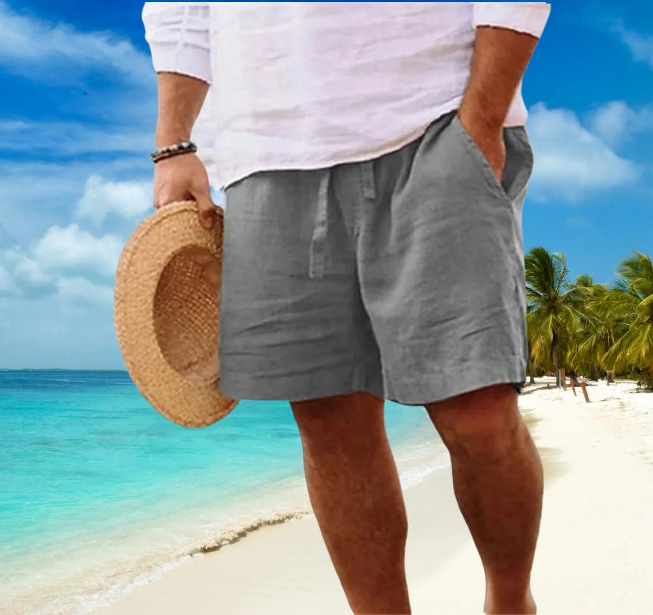 Grande taille nouveaux hommes coton lin Shorts pantalon mâle été respirant couleur unie lin pantalon Fitness Streetwear S-5XL