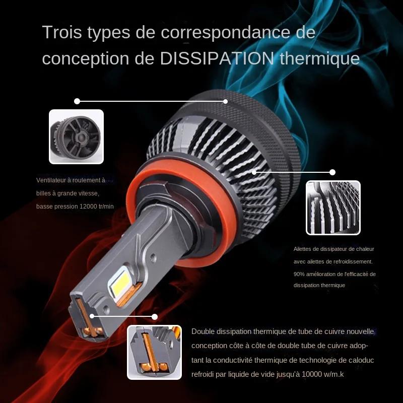 DAWNKNIGHT K5C 4300K 110W H7 H4 lampe à LED Double Tube de cuivre 3000K lumières Led pour voiture H1 H11 HB3 9005 HB4 90