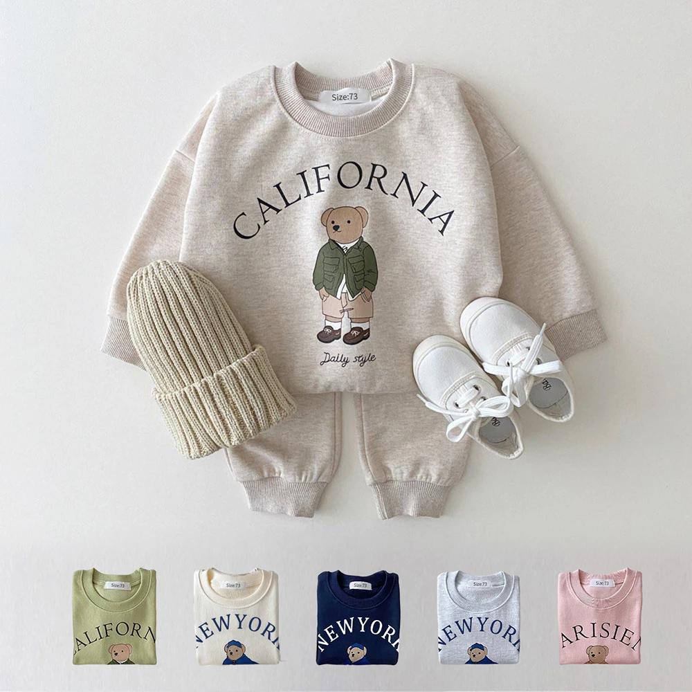 Ensembles de vêtements pour bébés garçons et filles, sweat-shirts à motif d'ours + pantalons de sport en coton simple, 2 pièces, vêtements pour enfants, nouveau costume pour garçon