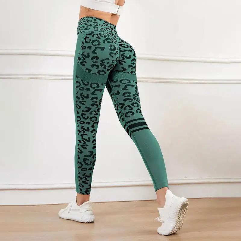 Pantalon Yoga 9 Minutes taille haute - Imprimé léopard stretch ventre - Sans couture séchage rapide fitness