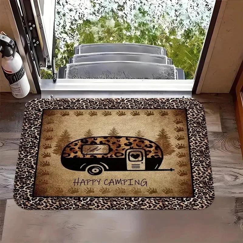 Tapis de bienvenue pour camping-car, motif camping-car joyeux, antidérapant, pour cuisine, salle de bain, entrée, salon, lavable