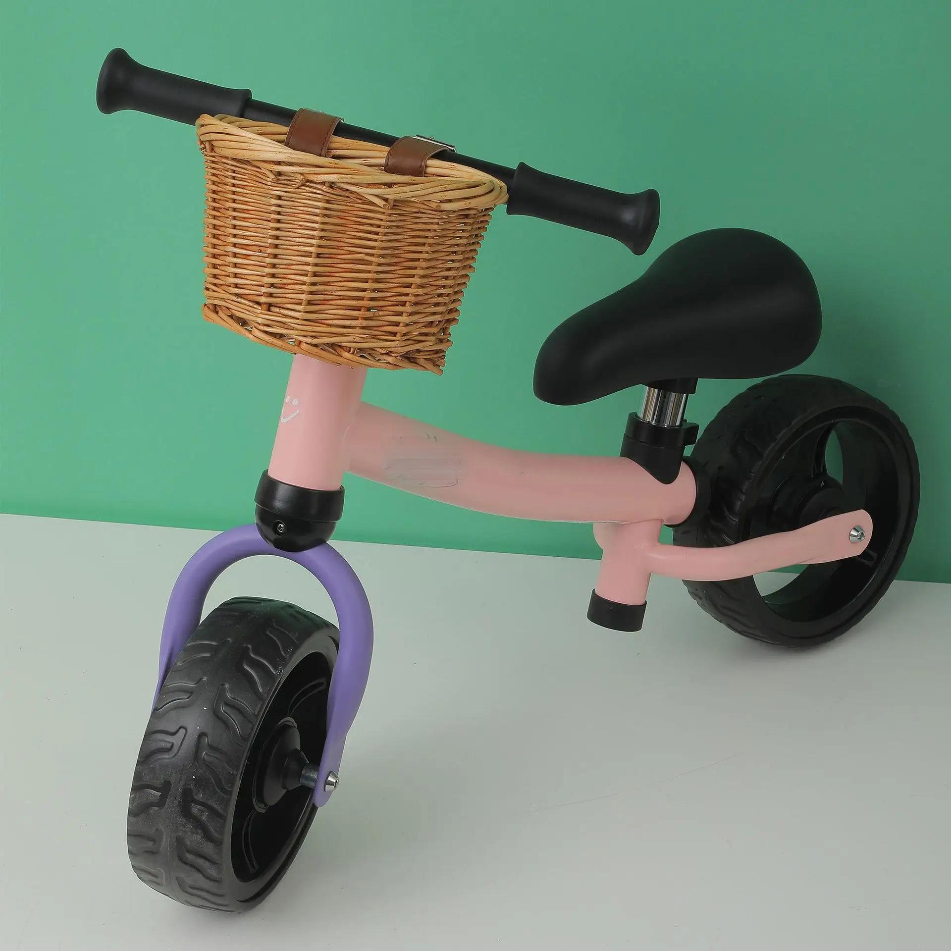 Panier de vélo pour enfants, panier avant en osier en forme de D avec 2 sangles en cuir réglables, imperméable, accessoire de cyclisme