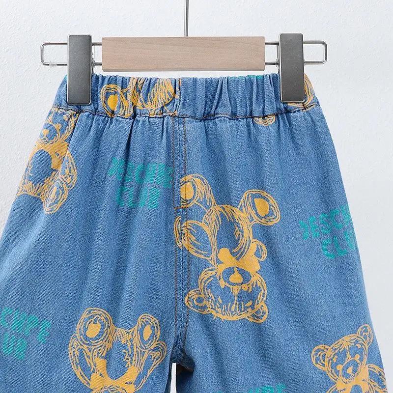 Ensemble décontracté d'été pour enfant : T-shirt imprimé ours et short (2 pièces) – Tenue de cowboy pour bébé et tout-petit