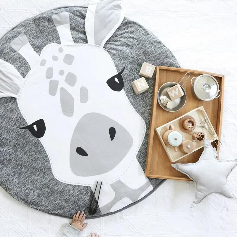 Tapis pour bébé, couverture de ramper pour nourrissons, tapis de jeu en coton, tapis rond à motif d'animaux de dessin animé, tapis de sol pour chambre d'enfant, accessoires de photographie pour nouvea