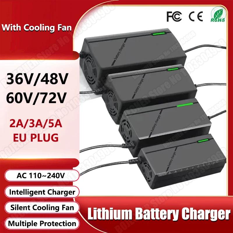 Chargeur 36V 48V 60V 72V 2A 3A 5A 10S 13S 16S 20S, batterie Li-ion 42V 54.6V 67.2V 84V pour vélo électrique, charge rapide intelligente, prise ue