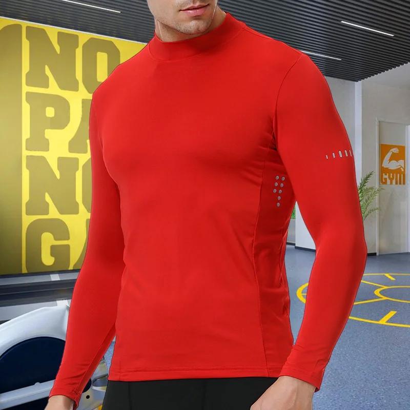 T-shirt compression col haut homme haut élastique respirant pour sport musculation course à pied fitness activité physique intense