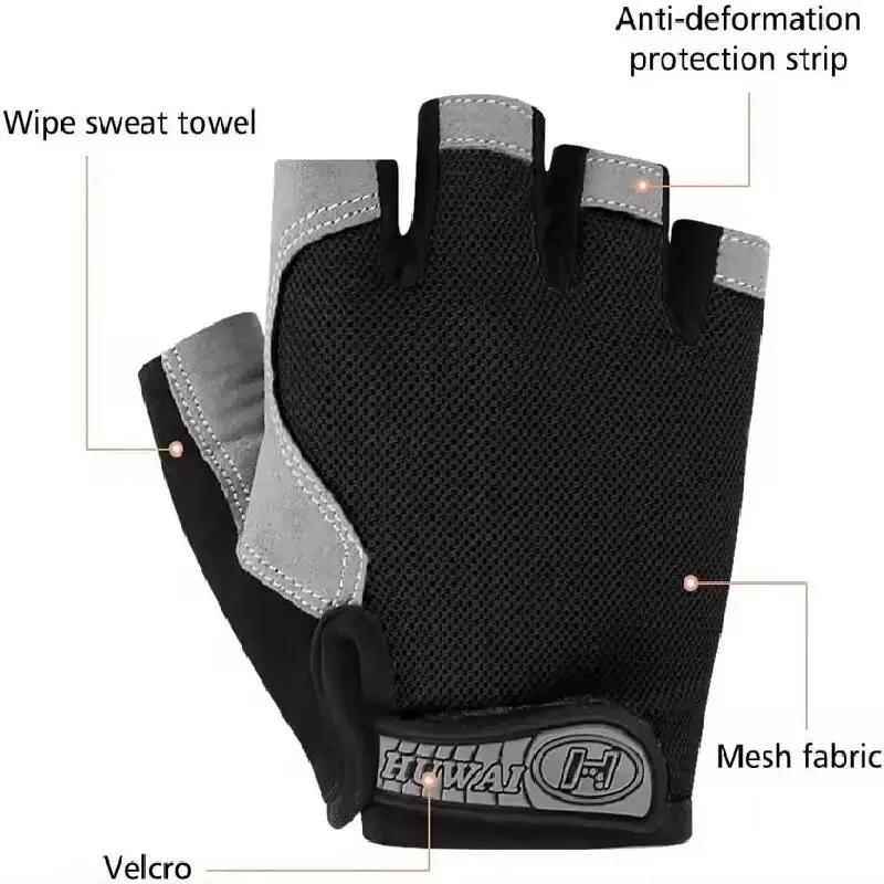Professionnel salle de sport Fitness respirant anti-dérapant femmes hommes demi doigt été pêche cyclisme gants sans doig