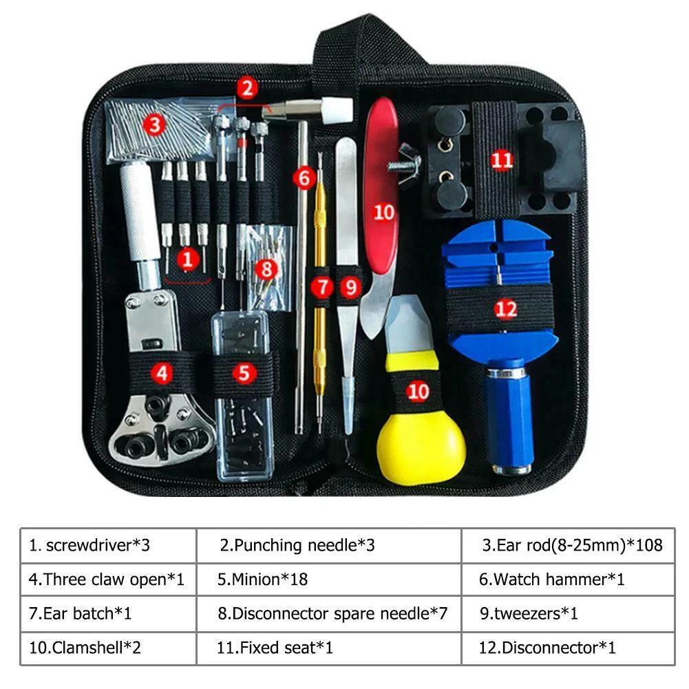 Kit d'outils de réparation de montres 147 pièces pour démontage, installation, entretien, ajustement des bracelets et remplacement des piles