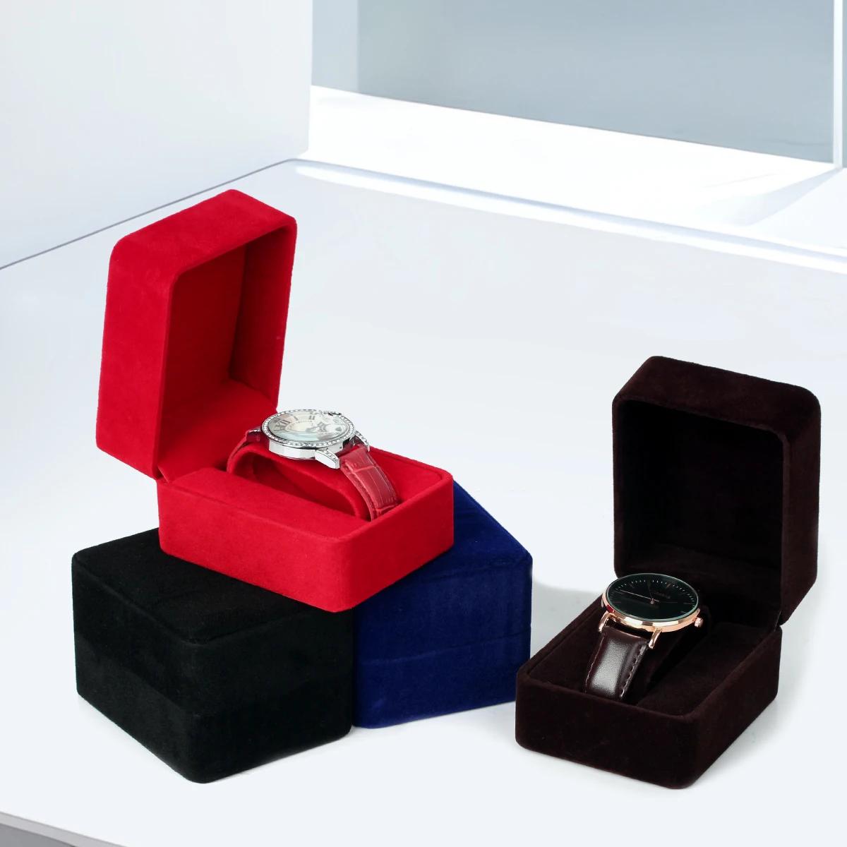 Boîte de montre en velours à coins ronds pour montre connectée, mallette de rangement d'horloge, accessoires de bijoux, boîtes d'emballage d'affaires