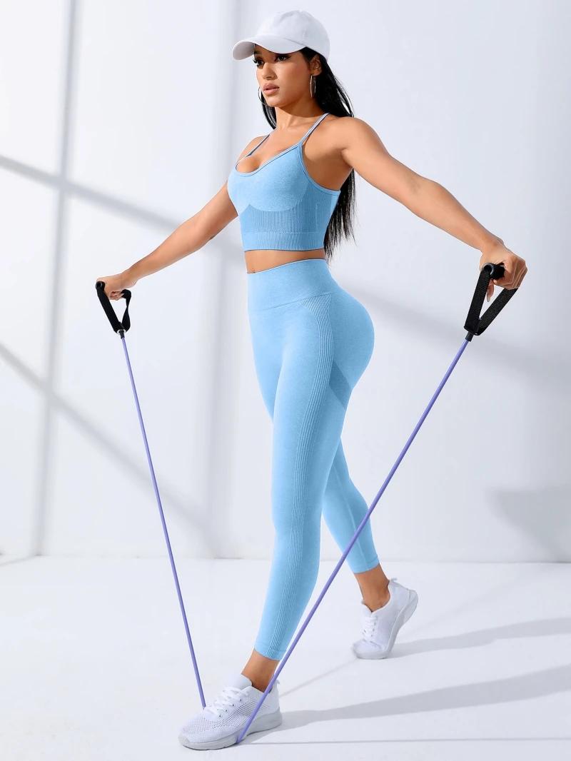 Ensemble yoga femme 2 pièces sans couture - Tenue fitness leggings et soutien-gorge coordonnés