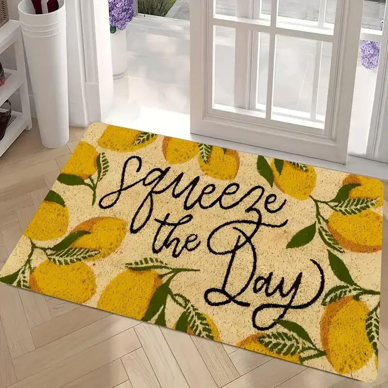 Tapis de bienvenue citron et floral avec bienvenue, tapis intérieur et extérieur durable pour entrée, chambre à coucher, tapis de bienvenue pour buanderie