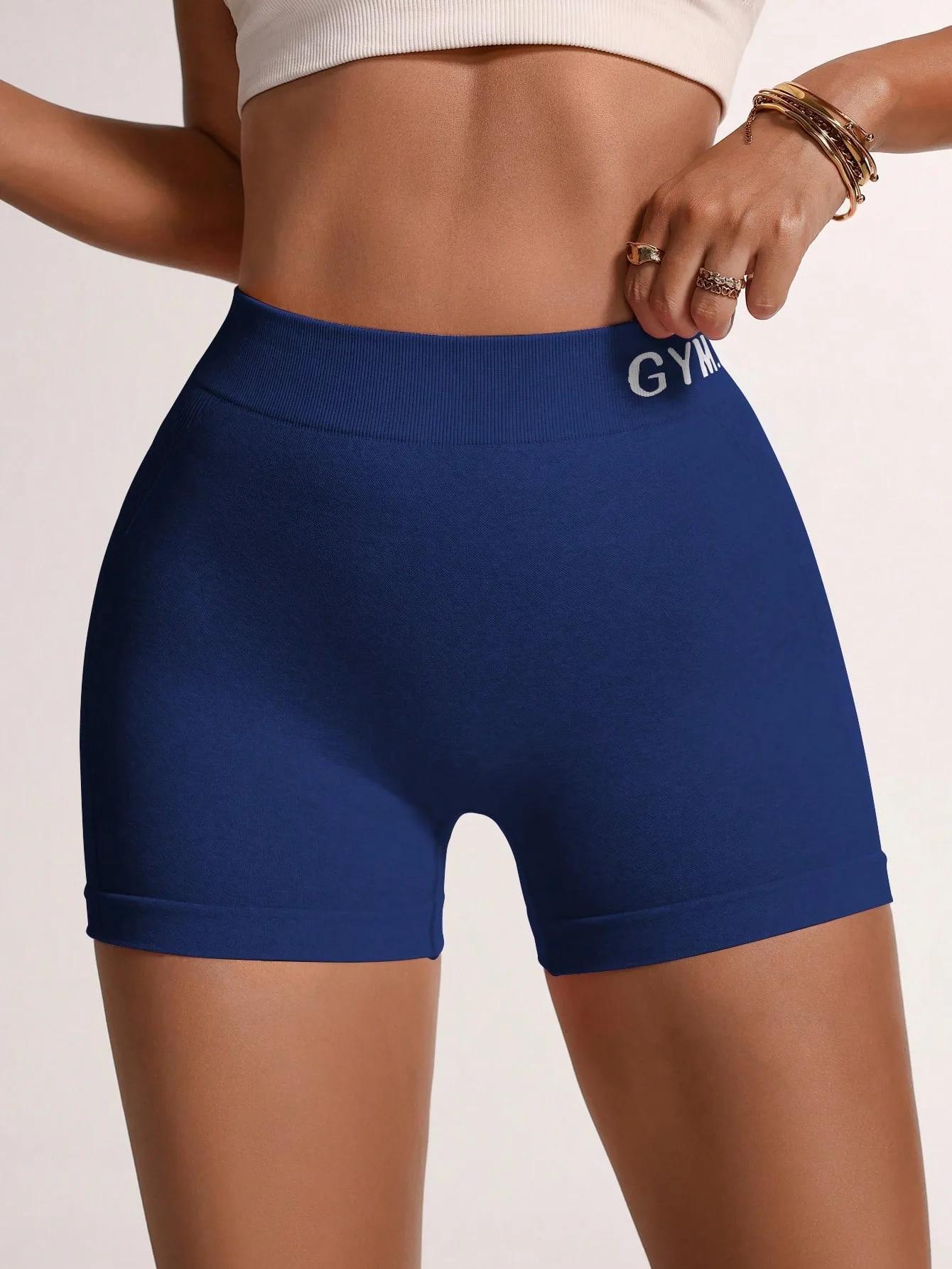 Shorts de sport et de yoga pour femmes, avec lettres latérales en forme de V, ultra respirants, doux pour la peau, taille haute élastique