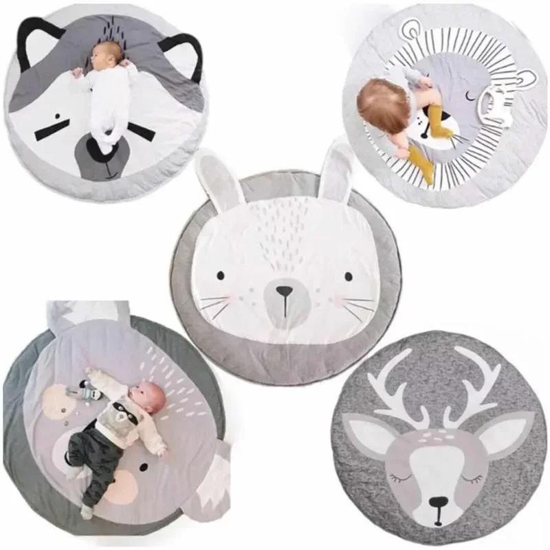 Tapis pour bébé, couverture de ramper pour nourrissons, tapis de jeu en coton, tapis rond à motif d'animaux de dessin animé, tapis de sol pour chambre d'enfant, accessoires de photographie pour nouvea