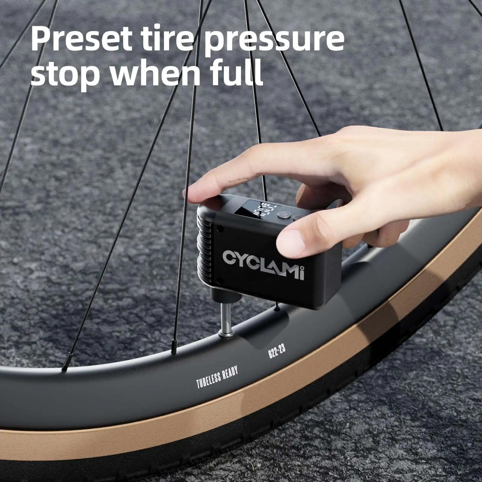 CYCLAMI Mini pompe à air électrique portable pour vélo de poche, valve Schrader Presta, compresseur rechargeable rapide pour pneus de route