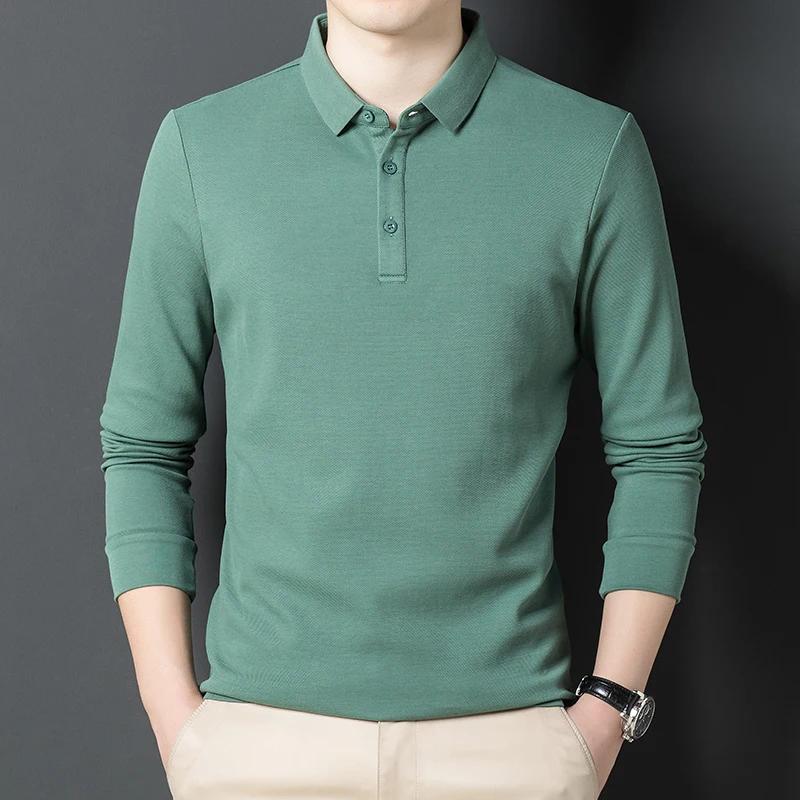 Polo décontracté à manches longues pour homme, 100% coton, avec Logo de marque de luxe, de styliste, couleur unie
