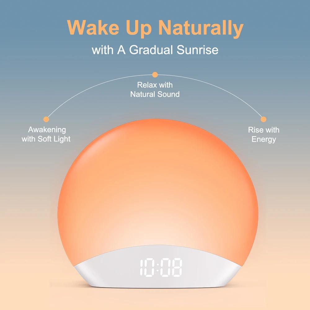 Réveil réveil lever du soleil réveil de Table réglable avec 3 anneaux 8 veilleuse 26 sons minuterie de sommeil veilleuse
