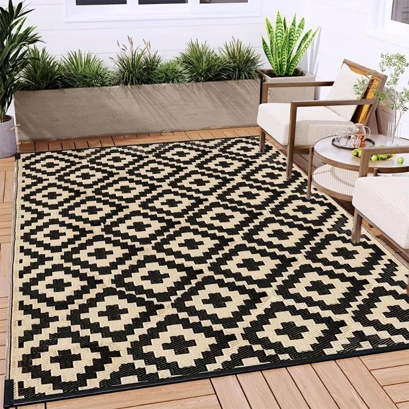 Tapis de plage style bohème, imperméable et réversible, pour patio extérieur, balcon, terrasse, camping, siège, pique-nique, décoration de printemps pour la maison