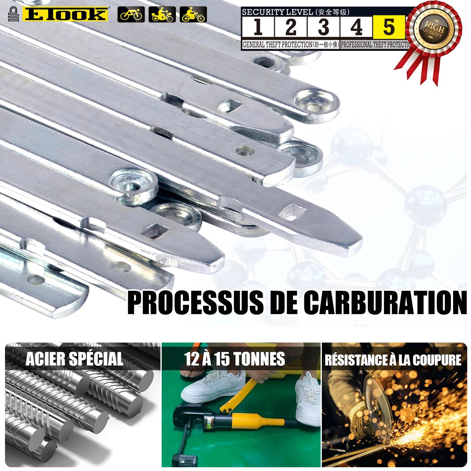 Serrure anti-vol pliable ETOOK pour vélo VTT scooter moto - Acier allié robuste anti-cisaillement hydraulique