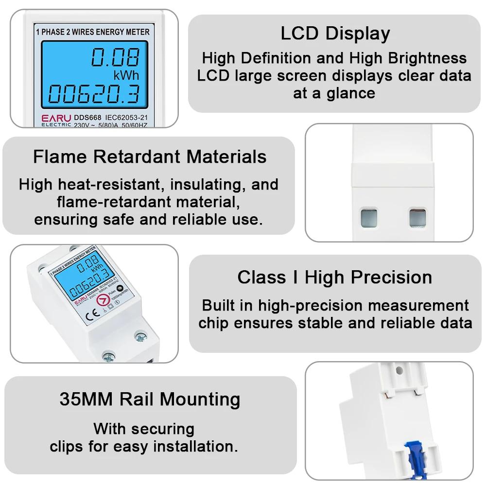 Compteur d'énergie numérique LCD monophasé