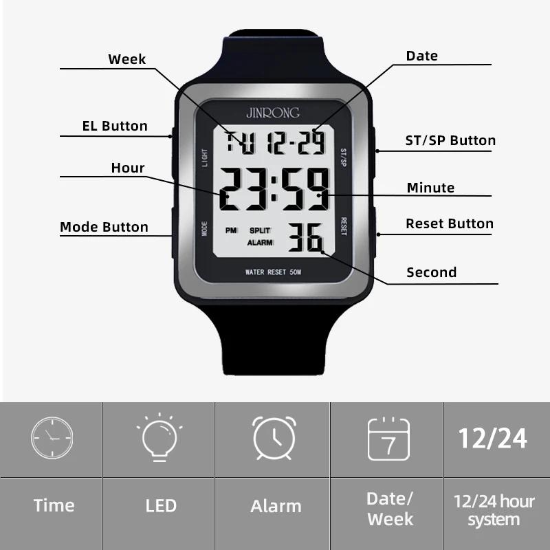 Montre de sport pour femme, montre de sport numérique, étanche 50 m, grand écran numérique, cadran carré