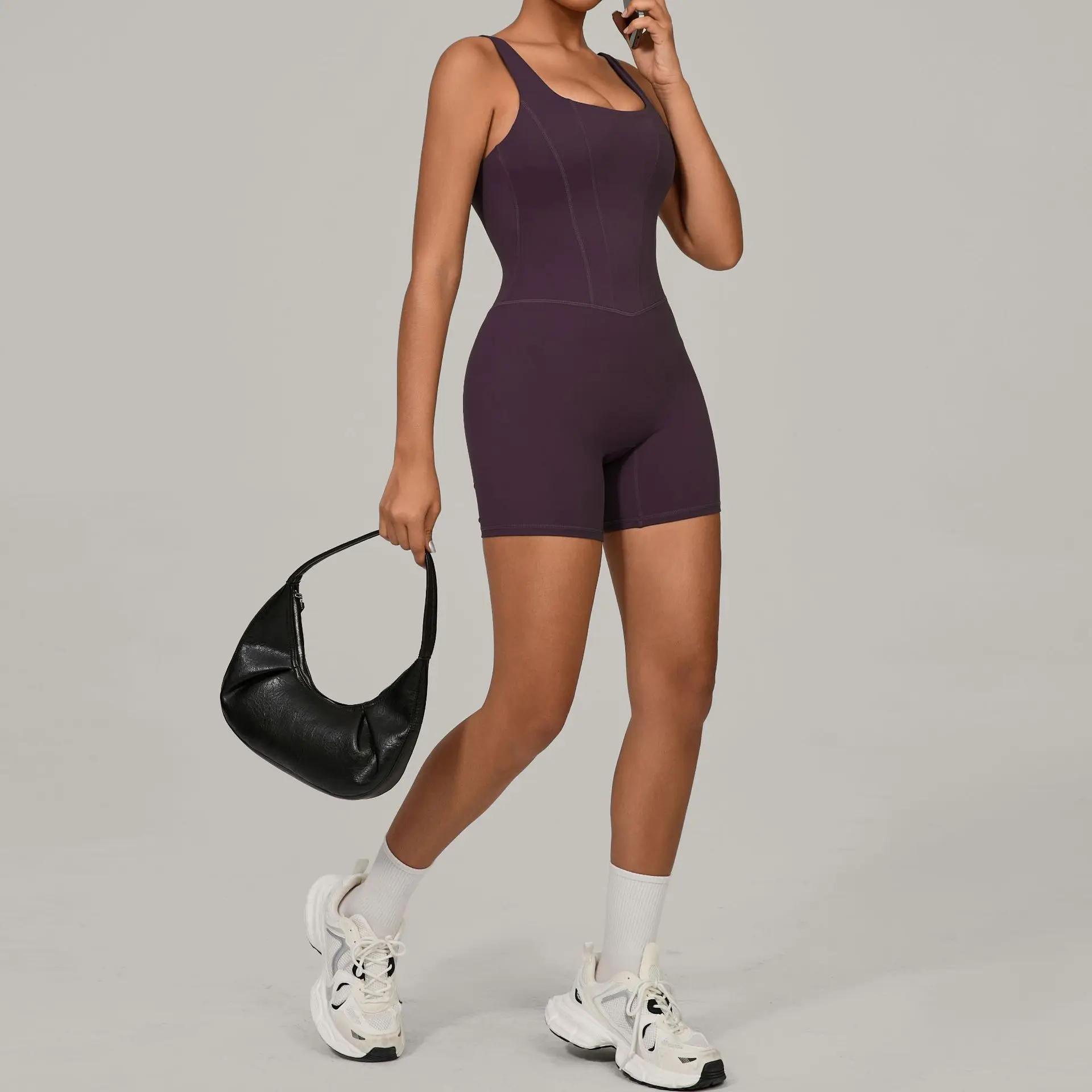 Survêtement femme dos nu barboteuses d'entraînement haut moulant une pièce licou sans manches body combinaisons courtes Push Up vêtements de sport