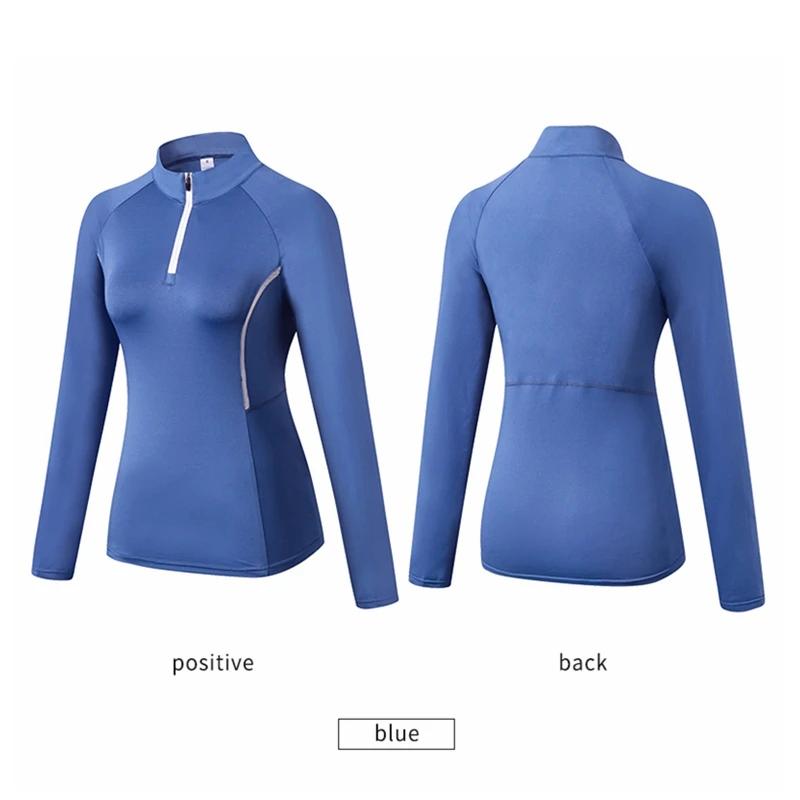 Femmes automne à manches longues Sport hauts de course col debout chemises d'entraînement de gymnastique Yoga Fitness ha