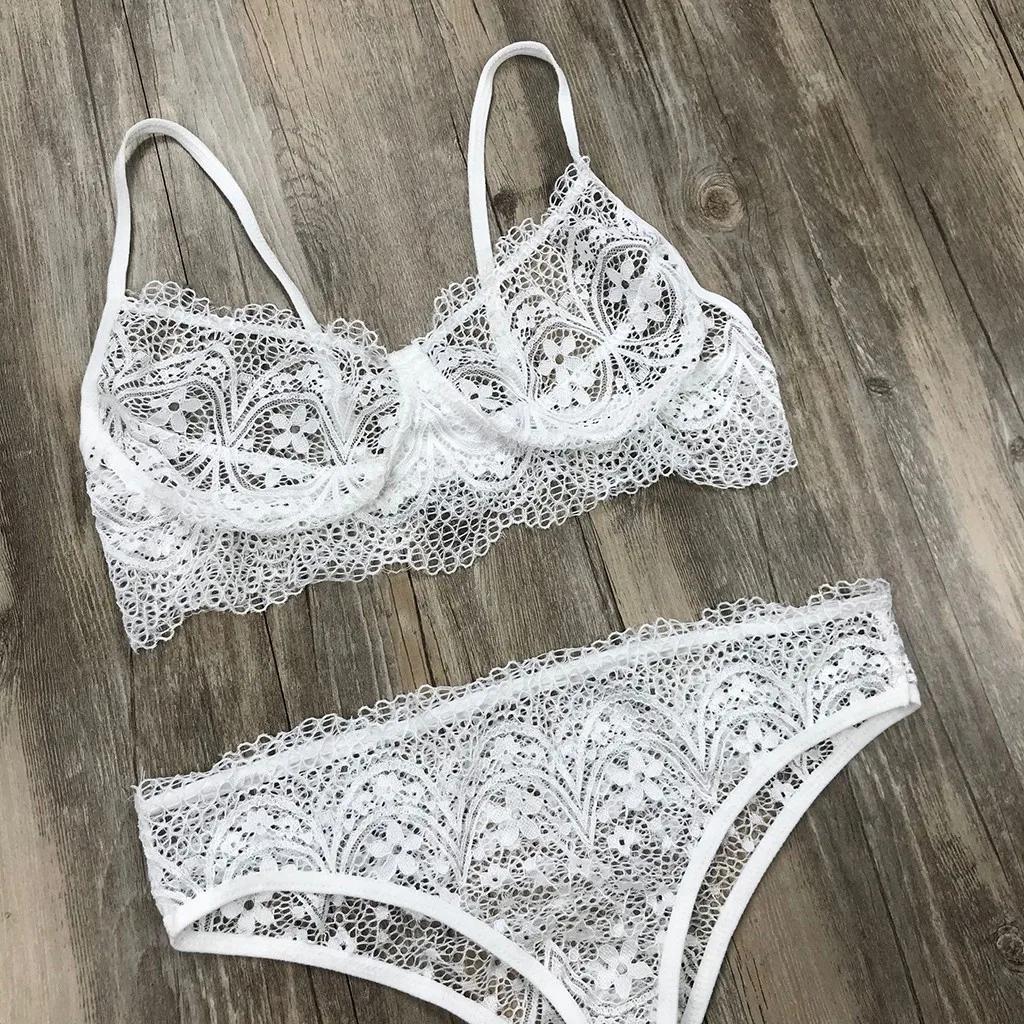Sous-vêtements sexy femme dentelle porno vêtements de nuit grande taille ensemble de sous-vêtements pour femmes sexy à armatures dentelle florale soutien-gorge et string ensemble pour les femmes