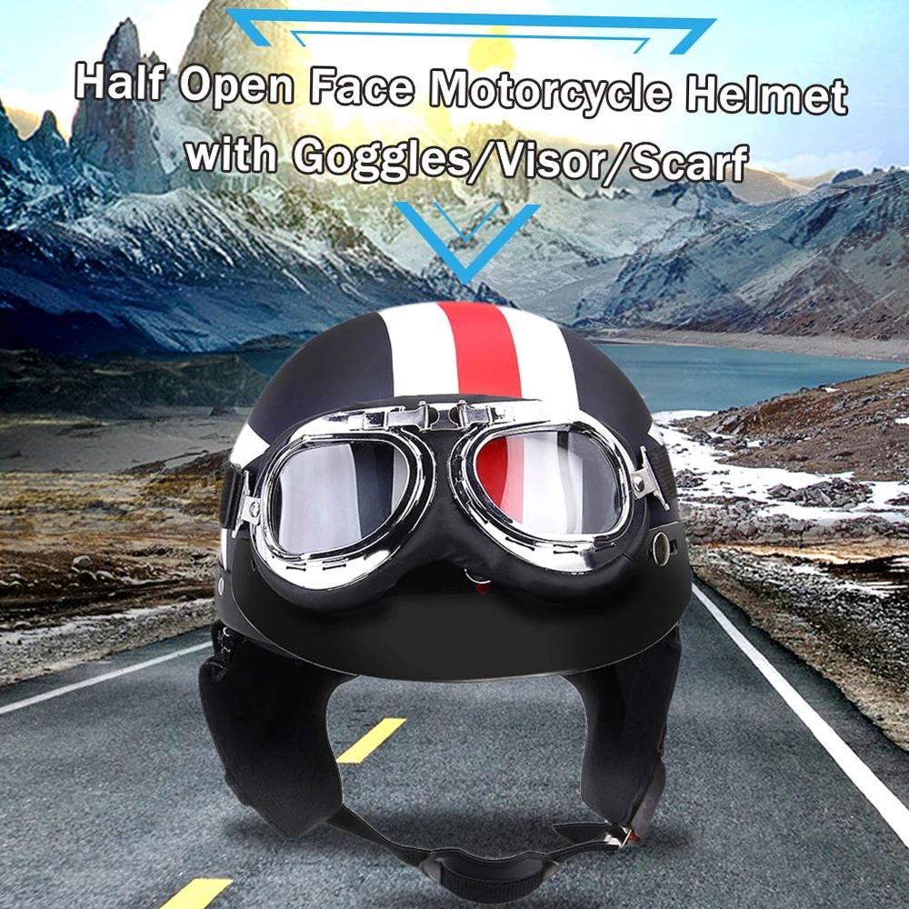Casque de Moto demi-visage rétro Vintage Style Moto Casco Capacete casque de Moto avec visière lunettes UV Motocross Moto