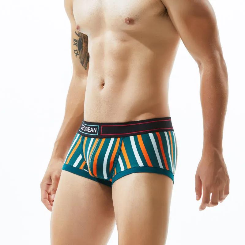 Sous-vêtements pour hommes à taille basse, coupe ajustée, rayés, sexy, à la mode, haute élasticité, respirants, pantalons à quatre coins à fond plat