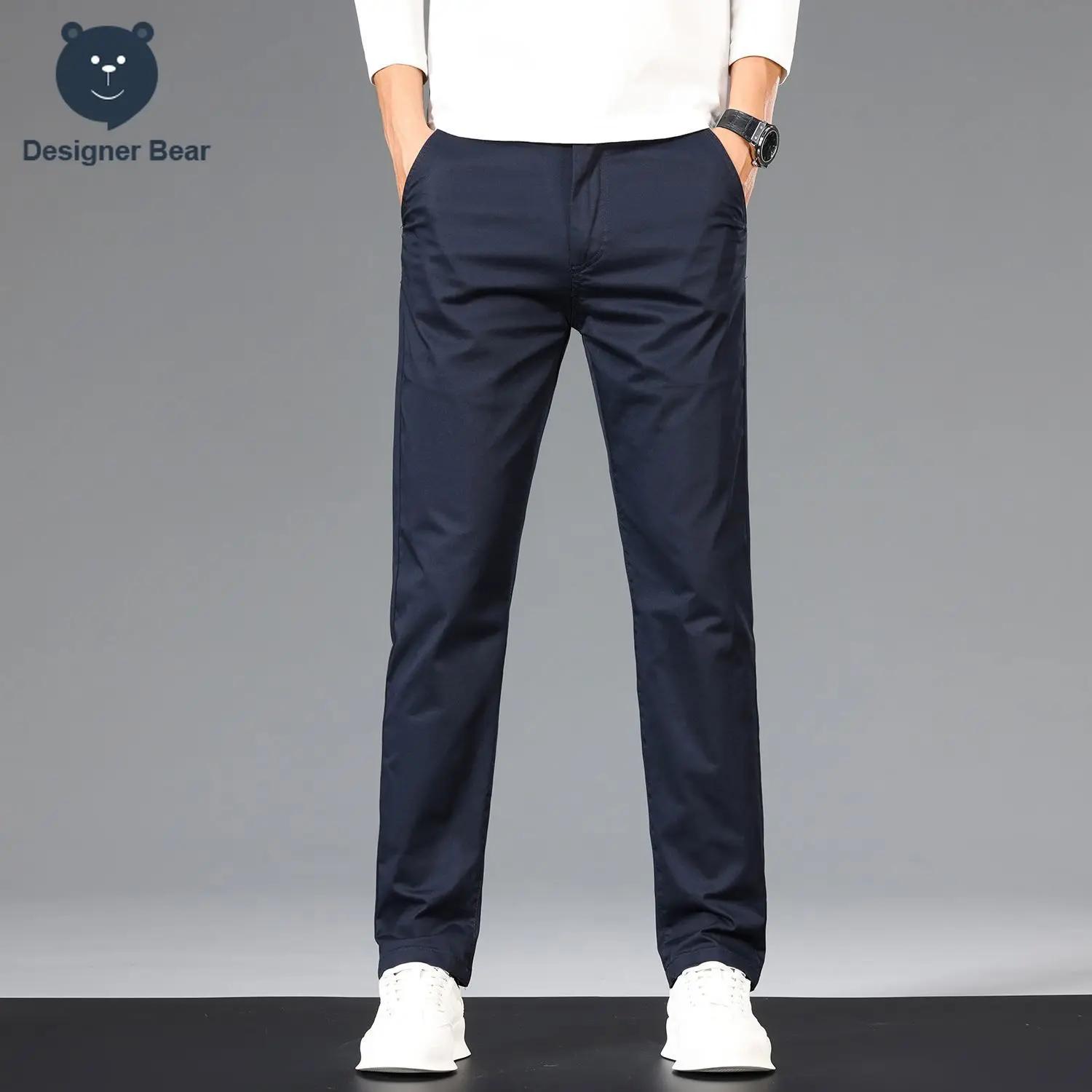 Pantalon décontracté pour homme en coton respirant (97 %) – Collection Printemps-Été – Coupe droite