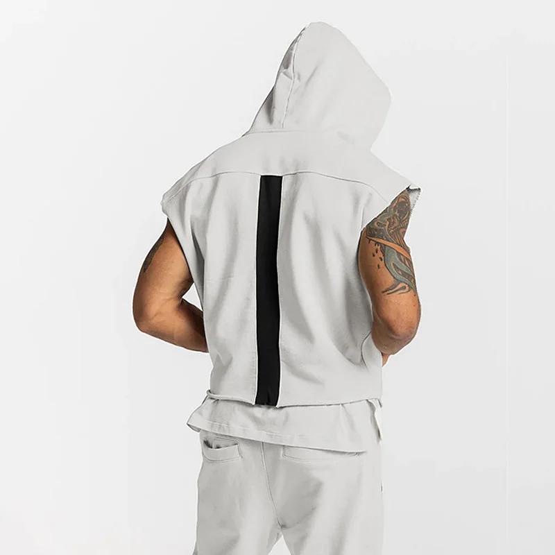 Débardeur de musculation pour hommes sans manches gilet coton à capuche vêtement de fitness entraînement gym tenue sportive homme