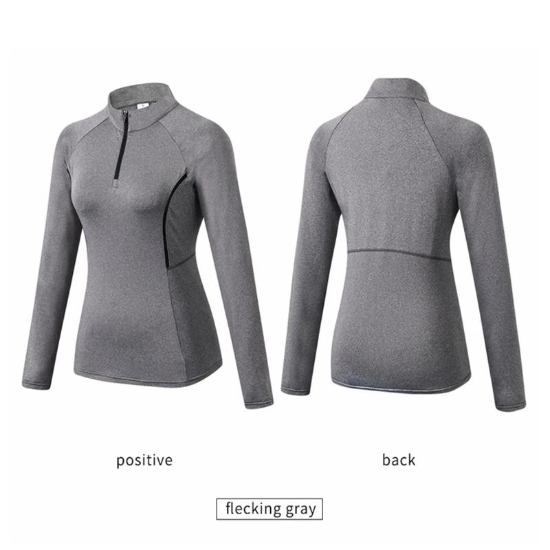 Femmes automne à manches longues Sport hauts de course col debout chemises d'entraînement de gymnastique Yoga Fitness ha