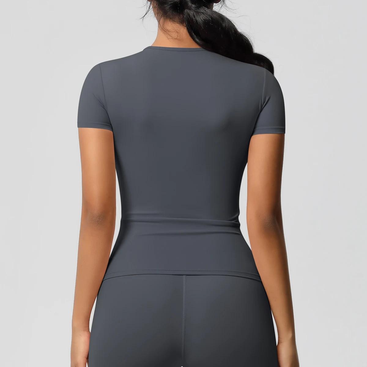 Haut de sport femme coupe sèche respirant - T-shirt fitness élastique gymnase vêtements entraînement extérieur décontracté