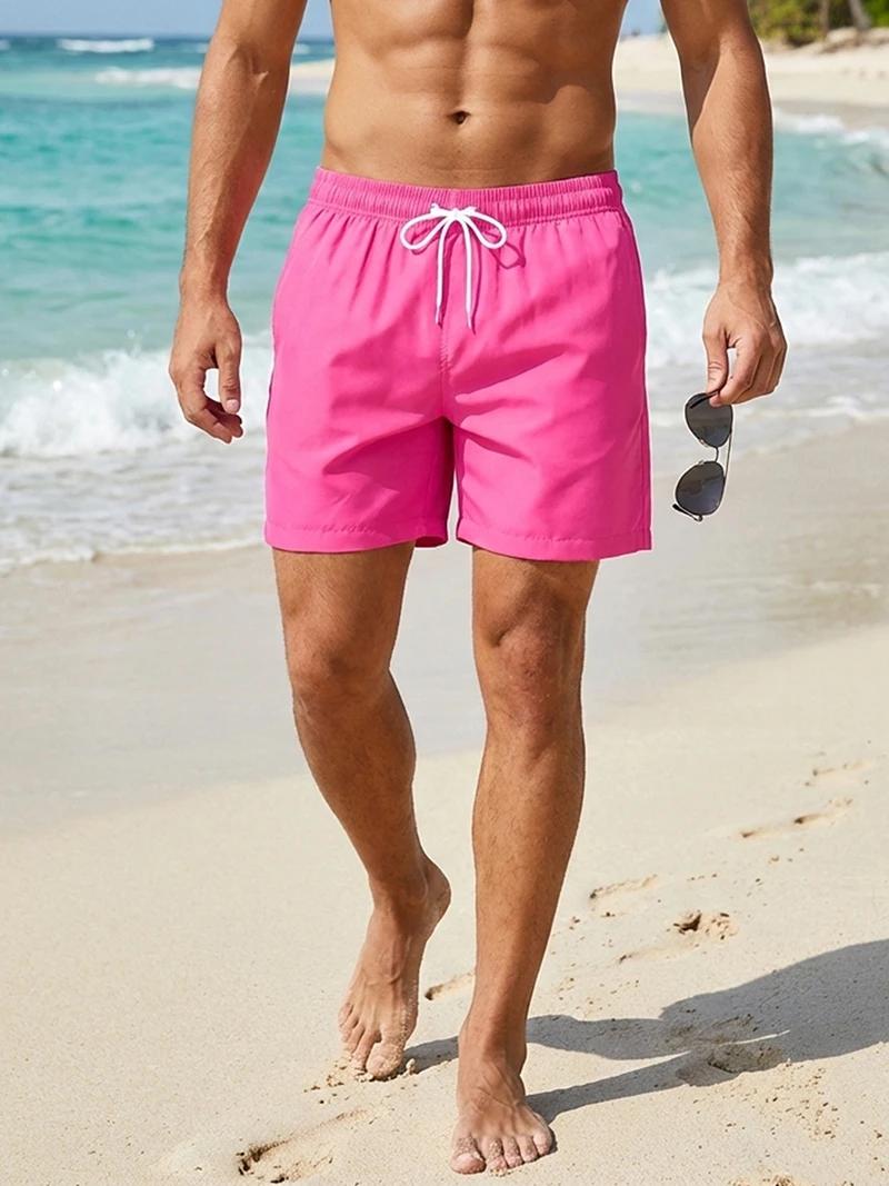 Maillot de bain pour hommes avec doublure en maille poches latérales short de plage solide séchage rapide léger cordon