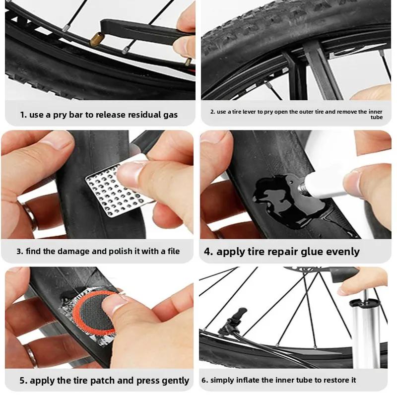 Kit de réparation de pneus de vélo - Outil essentiel pour les cyclistes avec des patchs, des râpes métalliques, des leviers de pneus et de la colle pour les réparations en déplacement