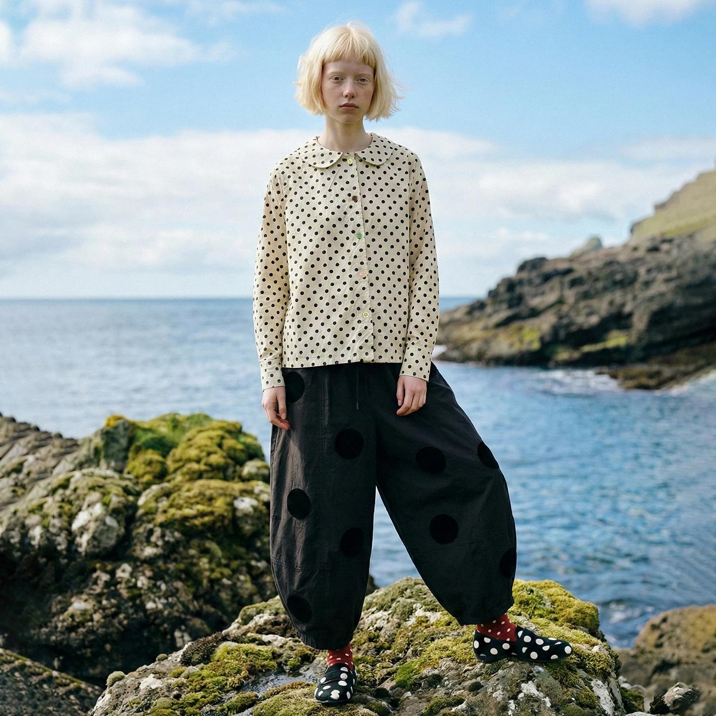 IMAKOKONI – chemise à pois avec col Peter Pan pour femme
